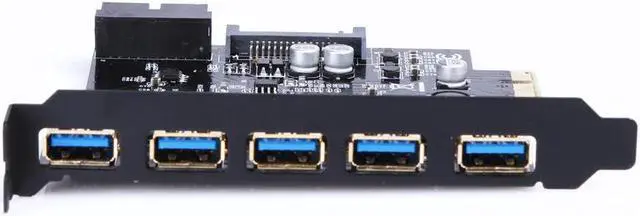 Alt view image 2 of 6 - Super Speed PCI-E to USB 3.0 19-Pin 5 Port PCI Express Expansion Card Adapter SATA 19Pin Connector with Driver CD for Desktop