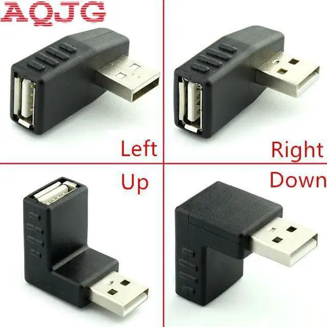Main image of 90 degree USB 2.0 A male to female Left and right angled adapter USB 2.0 AM/AF Connector for laptop PC Computer Black