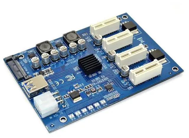 Alt view image 5 of 6 - PCIE X1 to 4 PCI-E X16 Expansion Kit 1 to 4 Port PCI Express Switch Multiplier HUB 6pin sata USB Riser Card for BTC Miner Mining