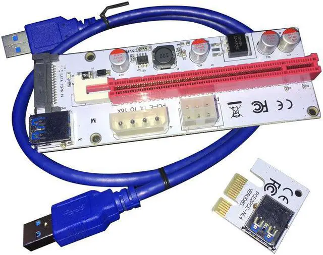 Alt view image 4 of 5 - 60cm PCI-E Riser Card PCIe 1x To 16x Adapter 4Pin 6Pin SATA Power USB 3.0 Cable for Bitcoin Miner Mining Expansion Converter