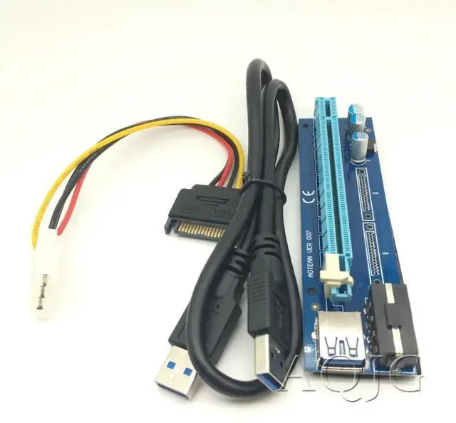 Alt view image 6 of 6 - PCI-E PCI Express Extender Riser Card 1x to 16x PCIE Mining Card USB 3.0 Data Cable 8Pin Power Supply for BTC Miner Machine SATA