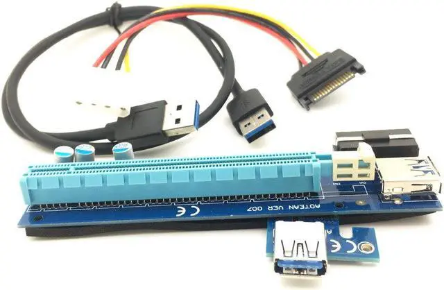Alt view image 2 of 6 - 30cm PCIe PCI-E PCI Express Riser Card 1x to 16x with USB3.0 Cable SATA to 6Pin power cable riser for bitcoin mining Machine