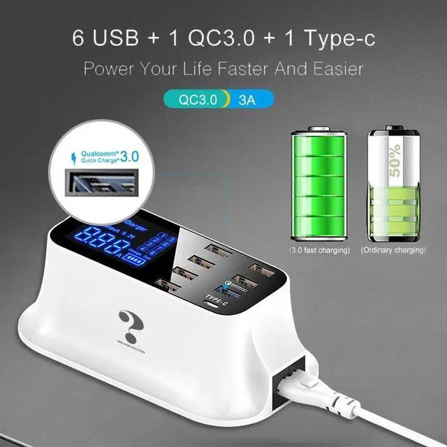 Alt view image 2 of 6 - 5V 2.4A 8 Port multi USB Charger LCD Digital Display Fast Quick Charge dock Charging Station Adapter For iPhone Tablet EU UK