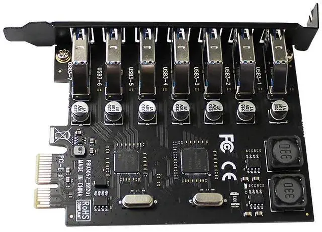 Alt view image 4 of 6 - 7 port USB 3.0 PCI-E Expansion Card PCI express PCIe USB 3.0 hub adapter 7-port USB3.0 controller USB 3 0 PCI e PCIe express x1