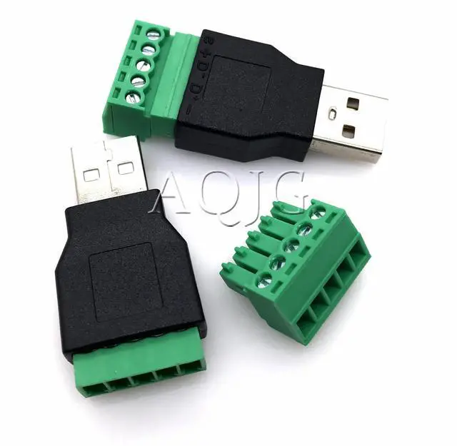 Alt view image 4 of 5 - 1Pc USB 2.0 Type A Male/Female to 5 Pin Screw Connector USB Jack with Shield USB2.0 to Screw Terminal Plug