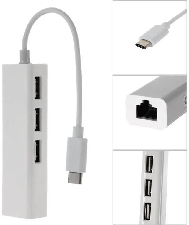 Alt view image 2 of 6 - USB 3.1 Type C USB-C Multiple 3 Port Hub rj45  Ethernet Network LAN Adapter adaptador Cable For Macbook & Chromebook