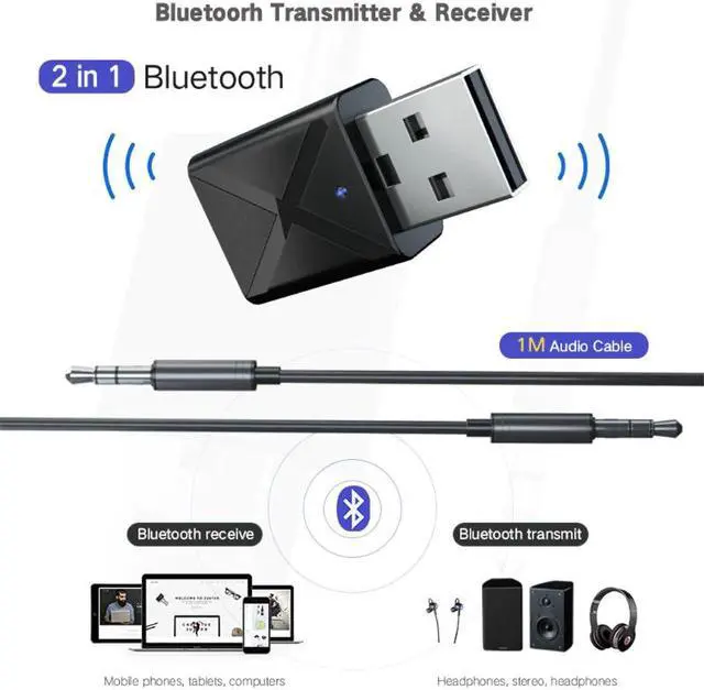Alt view image 2 of 6 - 2 IN 1 Bluetooth 5.0 Adapter 3.5mm Bluetooth Transmitter Receiver Audio Music Wireless Adapter For TV Headphone Speaker