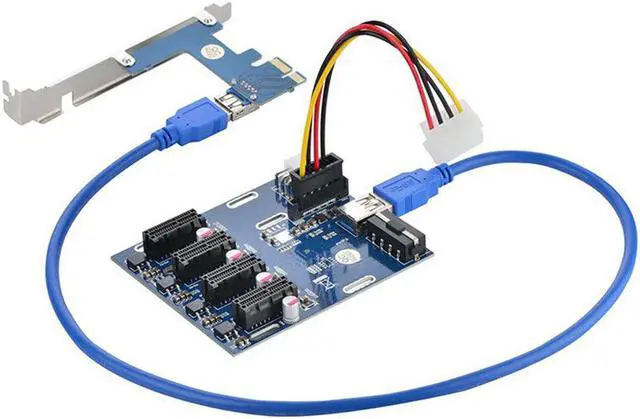 Alt view image 3 of 6 - PCI-E 1 to 4 PCI Express 1X Slots Riser Card Mini ITX to External 4 PCI-e Slot Adapter PCIe Port Multiplier Card