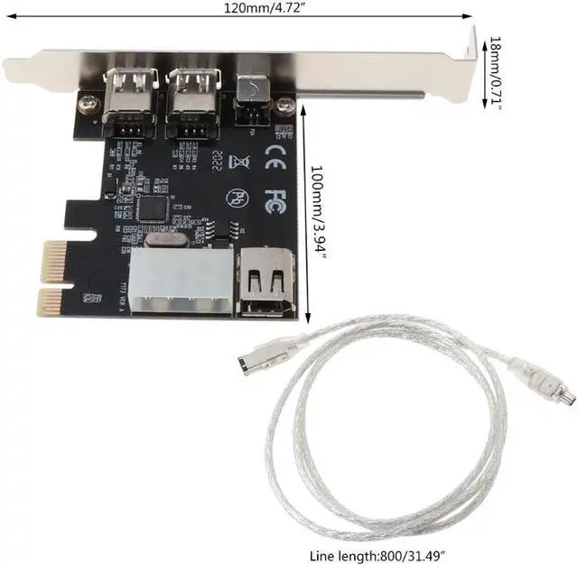 Alt view image 4 of 6 - PCI-e 1X IEEE 1394A 4 Port(3+1) Firewire Card Adapter PCIe 1394A converter With 6 Pin To 4 Pin IEEE 1394 Cable For Desktop PC