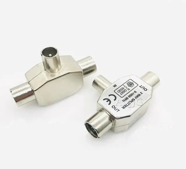 Alt view image 5 of 6 - 1pc TV9.5 1 Male 2 Female TV Antenna Plug Tee Conversion Cable Joint Adapter for 9.5 interface Video Equipment Connector