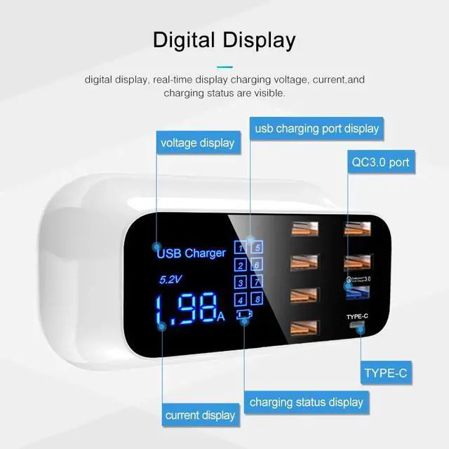 Alt view image 3 of 6 - 5V 2.4A 8 Port multi USB Charger LCD Digital Display Fast Quick Charge dock Charging Station Adapter For iPhone Tablet EU UK