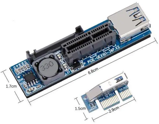 Alt view image 6 of 6 - PCI-E Extender PCI E 1X to 1X Riser USB 3.0 Cable SATA Power Working for Motherboard PCI-E x1 Slot Bitcoin Miner Antminer Mining