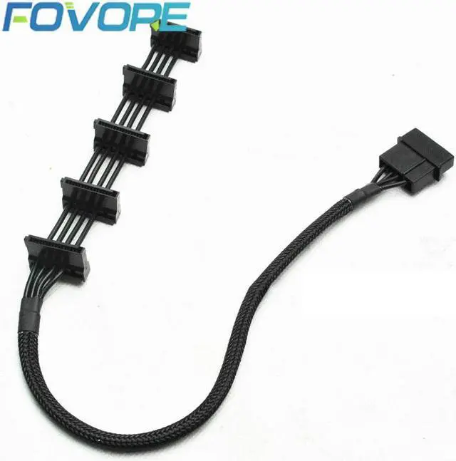 Main image of 1 Pcs Practical Durable PC Server 4 pins IDE Molex 1 to 5 SATA Power Cable Adapter Splitter Cables 18AWG Black 40cm