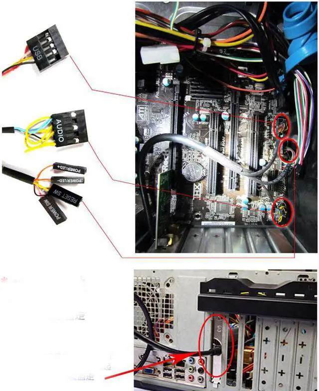 Alt view image 2 of 3 - 1.2m Desktop Computer PC Case Power Supply on/off Reset Button Switch Extender Cable with Dual USB Port Dual Audio Plug