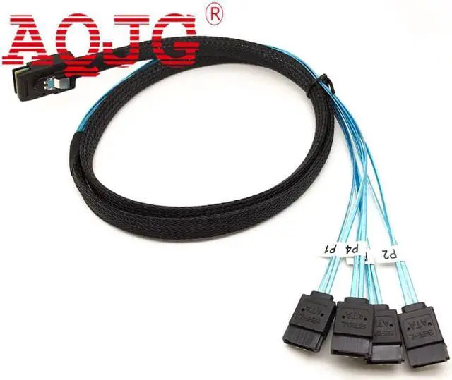 Alt view image 2 of 4 - SFF-8087 Mini SAS 4i 36P to 4SATA 7P With Latch Black Cable 100cm
