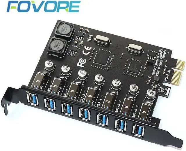 Main image of USB PCIe adapter 7 port  USB 3 Hub PCI e adapter PCI express USB3 controller USB3.0 PCI-e expansion board card for Desktop