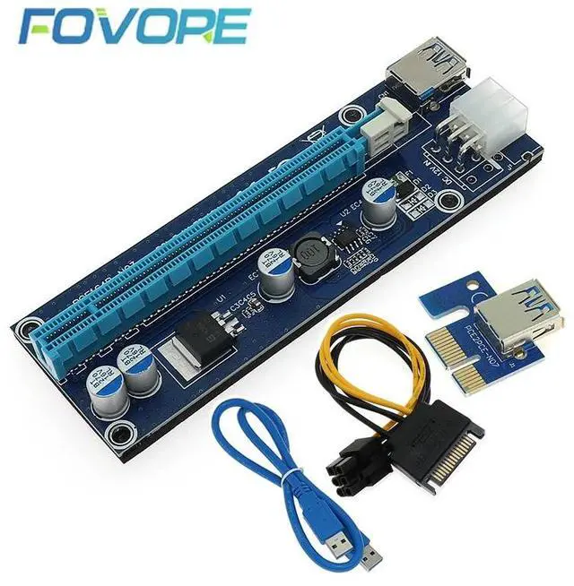Alt view image 5 of 6 - Golden VER009S PCI-E Riser Card 009S PCI Express PCIE 1X to 16X 100CM 60CM USB 3.0 Cable 6Pin Power for BTC Miner Mining