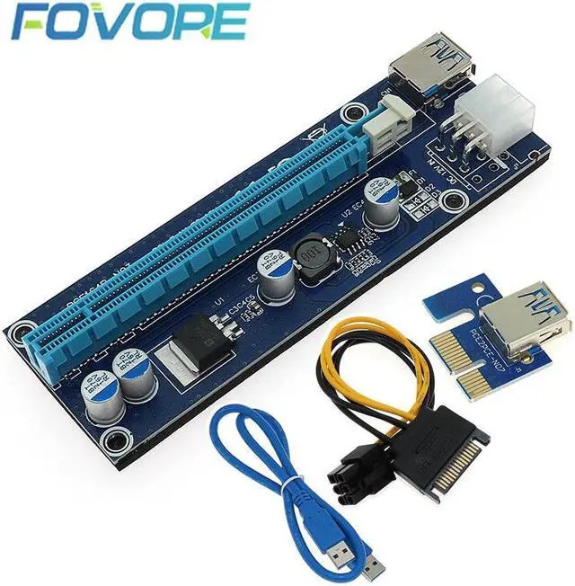 Alt view image 6 of 6 - 006C PCIe 1x to 16x Express Riser Card Graphic pci-e riser Extender 60cm USB 3.0 Cable SATA to 6Pin Power for BTC mining