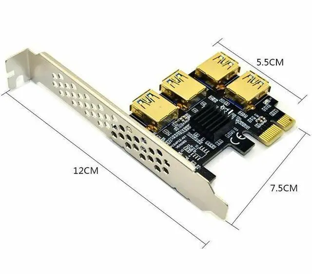 Alt view image 6 of 6 - Riser USB 3.0 PCI-E Express 1x to 16x Riser Card Adapter PCIE 1 to 4 Slot PCIe Port Multiplier Card for BTC Miner Mining