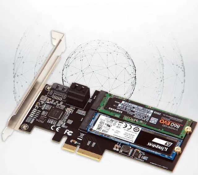 Alt view image 2 of 6 - SATA Raid Controller SATA Raid M.2 PCI Express Raid Card 2Port SATA3.0 6Gbps + 2Port M2 NGFF SSD B Key Support RAID0 RAID1 AHCI
