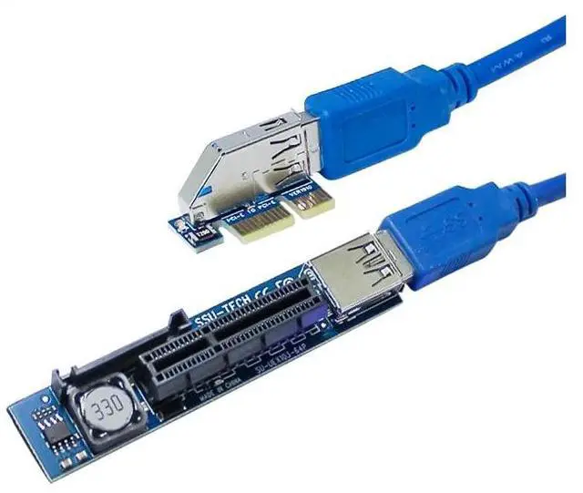 Alt view image 4 of 6 - PCI-E Extender PCI E 1X to 1X Riser USB 3.0 Cable SATA Power Working for Motherboard PCI-E x1 Slot Bitcoin Miner Antminer Mining
