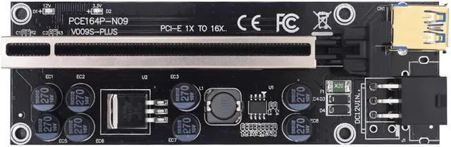 Alt view image 3 of 6 - PCI Express Riser Card 1X to 16X PCI-E Extender USB 3.0 Cable 6Pin Power  Black Gold-Plated Graphics Card Extension Line