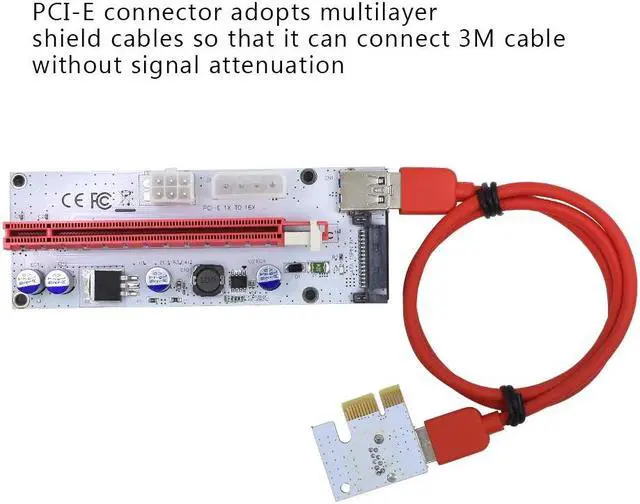 Alt view image 3 of 6 - TISHRIC VER008S Molex 4Pin SATA 6PIN PCI Express PCIE PCI-E Riser Card 008s 008 Adapter 1X to 16X USB3.0 Extender Mining Miner