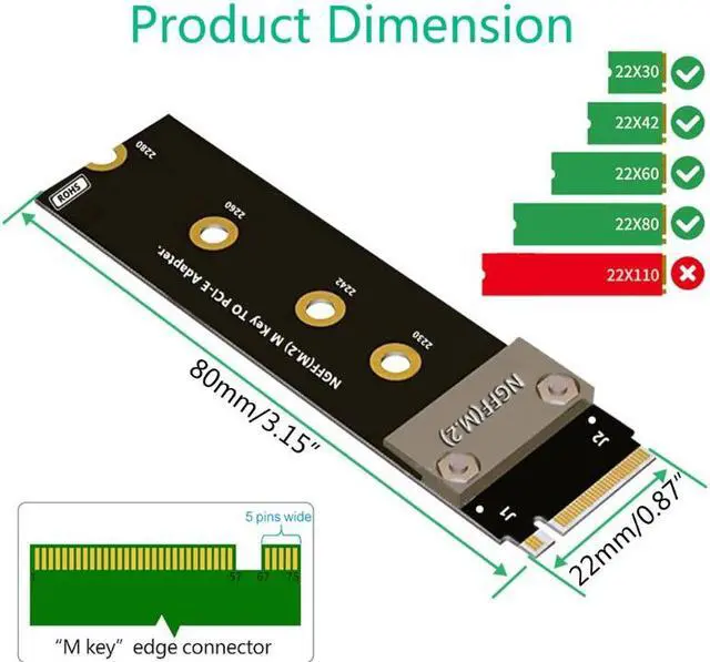 Alt view image 2 of 6 - Riser PCIe x4 3.0 PCI-E 4x To M.2 NVMe M Key 2280 Riser Card Gen3.0 Cable M2 Key-M PCI-Express Extension cord 32G/bps
