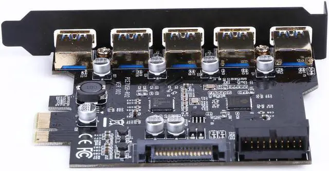 Alt view image 4 of 6 - Super Speed PCI-E to USB 3.0 19-Pin 5 Port PCI Express Expansion Card Adapter SATA 19Pin Connector with Driver CD for Desktop