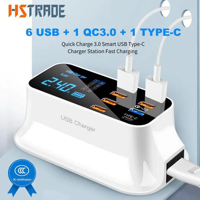 Main image of 5V 2.4A 8 Port multi USB Charger LCD Digital Display Fast Quick Charge dock Charging Station Adapter For iPhone Tablet EU UK