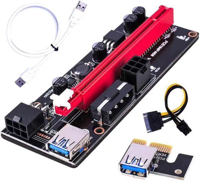 Alt view image 6 of 6 - Usb 3.0 Pci-E Riser Ver 009S Express 1X 4X 8X 16X Extender Riser Adapter Card Sata 15Pin To 6 Pin Power Extension Cable Adapter