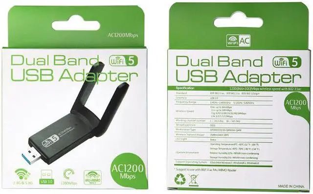 Alt view image 3 of 6 - USB 3.0 1200M  Wifi Adapter Dual Band 5G 2.4G 802.11AC  Wifi Dongle Network Card Gigabit Ethernet For Laptop PC Win10