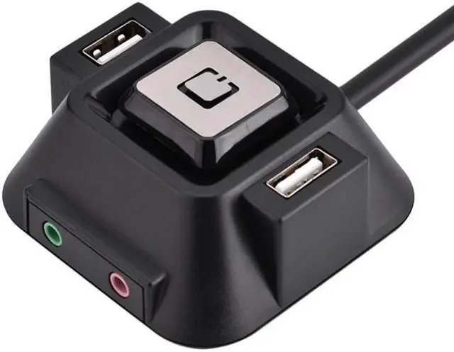 Alt view image 4 of 6 - Desktop Power Switch 1.2m Computer PC Power Supply on/off Reset Button Switch Extender Cable With Dual USB Port Dual Audio Plug