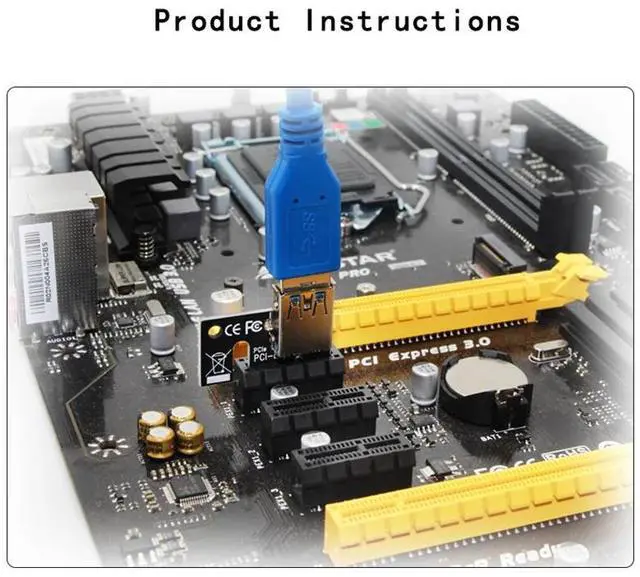 Alt view image 6 of 6 - 4pin 6pin SATA Power PCI Express 16X Slot Riser Card USB 3.0 PCI-E PCI-Express 1x to 16x PCIE Riser for Bitcoin BTC Miner Mining