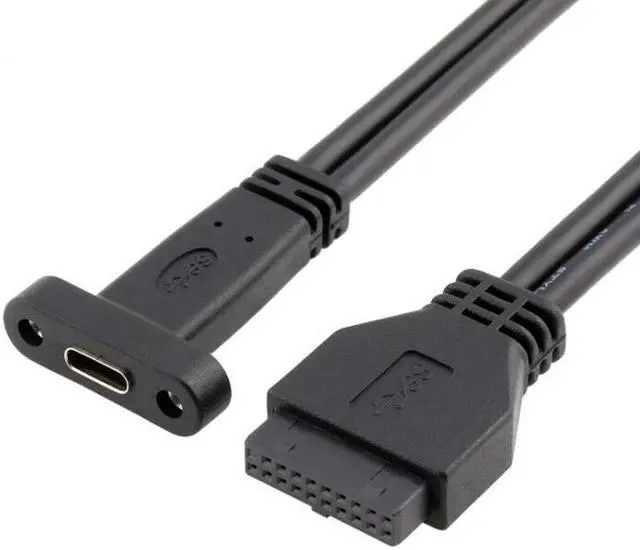 Alt view image 2 of 5 - 50cm USB 3.0 20 Pin Motherboard Header to USB Type C Female Cable with Bracket