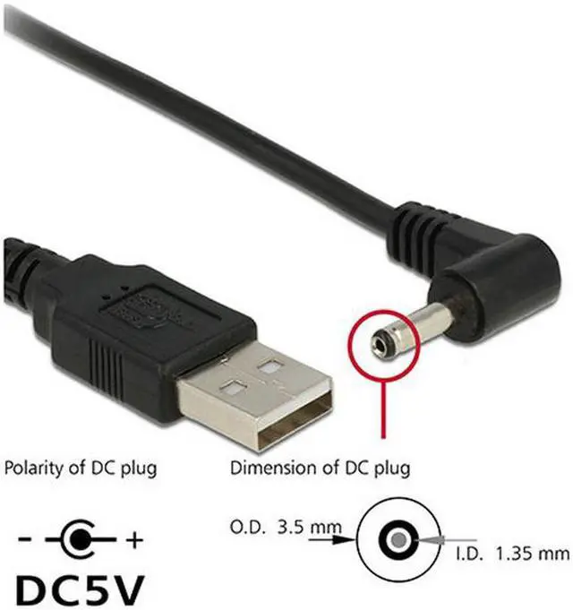Main image of Type A Male USB Turn to DC Power Male Plug Jack Adapter 90 Degree Male 3.5mm x 1.35mm Power Converter Cable Cord USB to 3.5*1.35