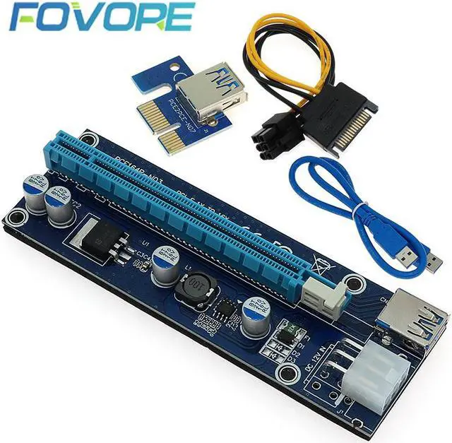 Main image of 006C PCIe 1x to 16x Express Riser Card Graphic pci-e riser Extender 60cm USB 3.0 Cable SATA to 6Pin Power for BTC mining