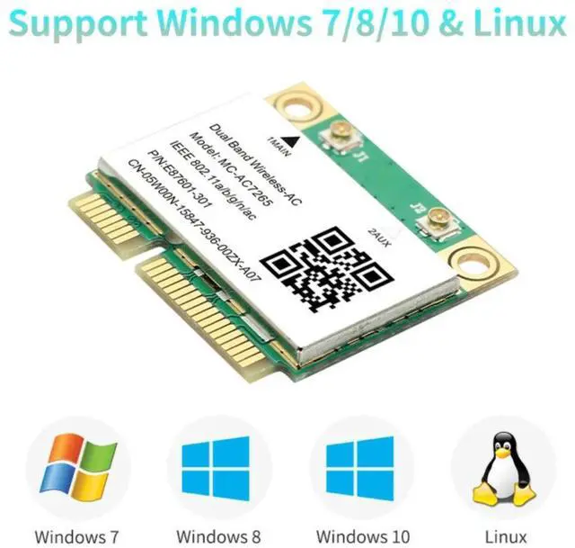 Alt view image 4 of 6 - 1200Mbps Wireless Mini PCI-E 7265AC WiFi Network Card 802.11ac BT4.2 PC Adapter