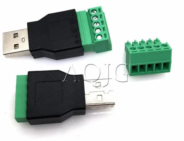 Alt view image 2 of 5 - 1Pc USB 2.0 Type A Male/Female to 5 Pin Screw Connector USB Jack with Shield USB2.0 to Screw Terminal Plug
