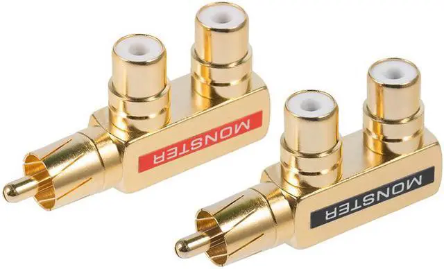 Alt view image 2 of 5 - 10pcs  Gold Plated AV Audio Splitter Plug RCA Adapter 1 Male to 2 Female Connector