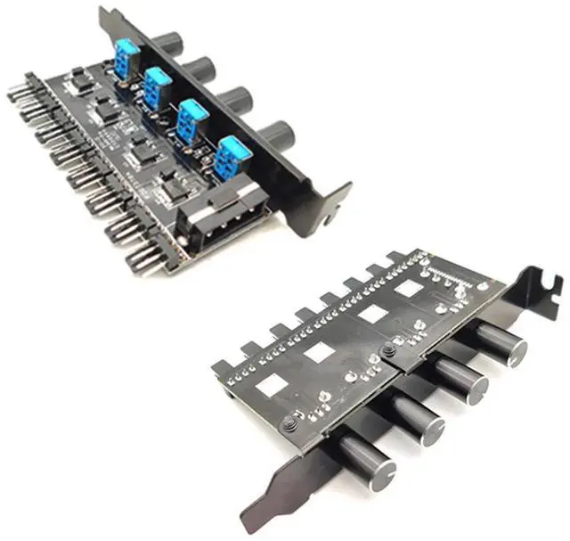 Alt view image 2 of 6 - Extension Cable Splitter Adapter Controller 8 Channels 4 Knobs CPU Cooler PC Case Cooling Fan Speed Controller PCI Bracket