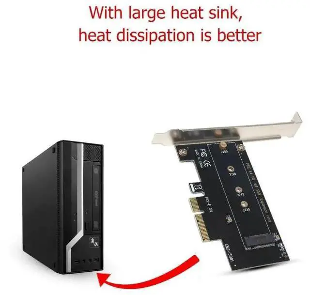 Alt view image 6 of 6 - M key M.2 NVMe SSD to PCIe Adapter Card PCI Express 3.0 x4 2230 2242 2260 2280 Size M.2 SSD Riser Card support PCI-E X4, X8, X16