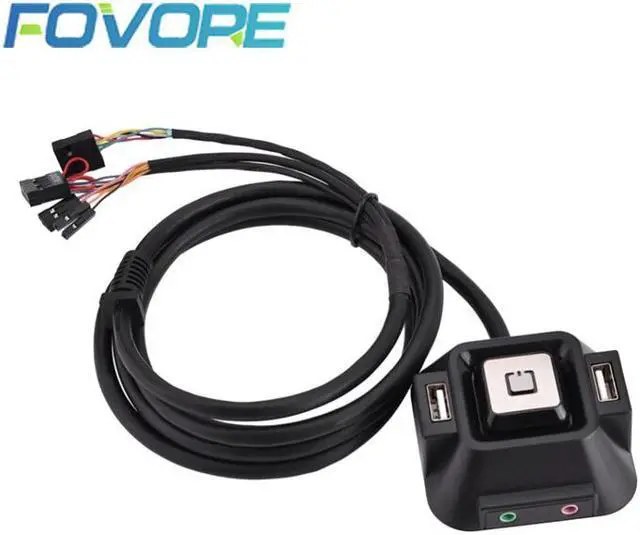 Main image of Desktop Power Switch 1.2m Computer PC Power Supply on/off Reset Button Switch Extender Cable With Dual USB Port Dual Audio Plug