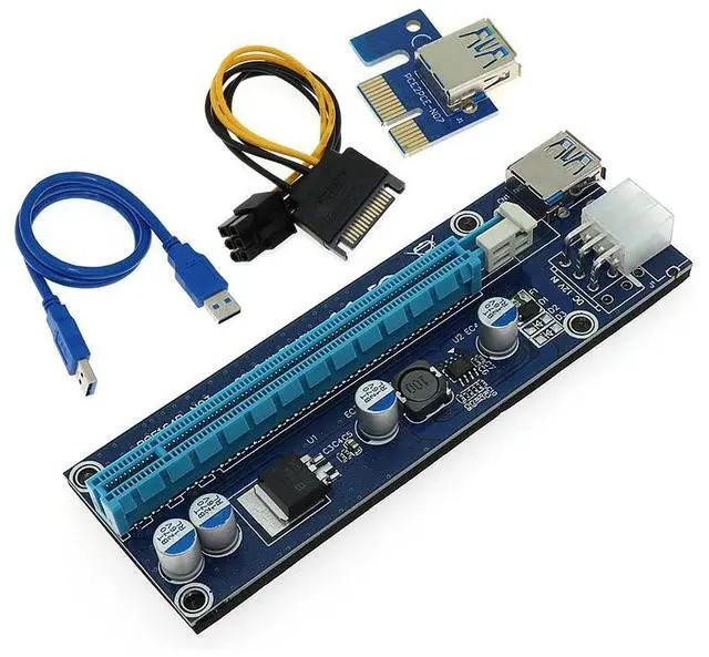 Alt view image 6 of 6 - Golden VER009S PCI-E Riser Card 009S PCI Express PCIE 1X to 16X 100CM 60CM USB 3.0 Cable 6Pin Power for BTC Miner Mining
