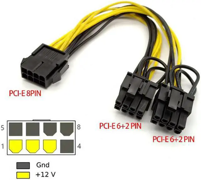 Main image of PCI-Express PCIE 8 Pin To Dual 8 (6+2) Pin VGA Graphic Video Card Adapter Power Supply Cable 8 Inches