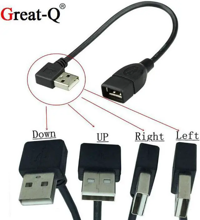 Main image of Great-Q 5pcs 480M USB 2.0 Angled 90 degree A type male to Female extension cable cord