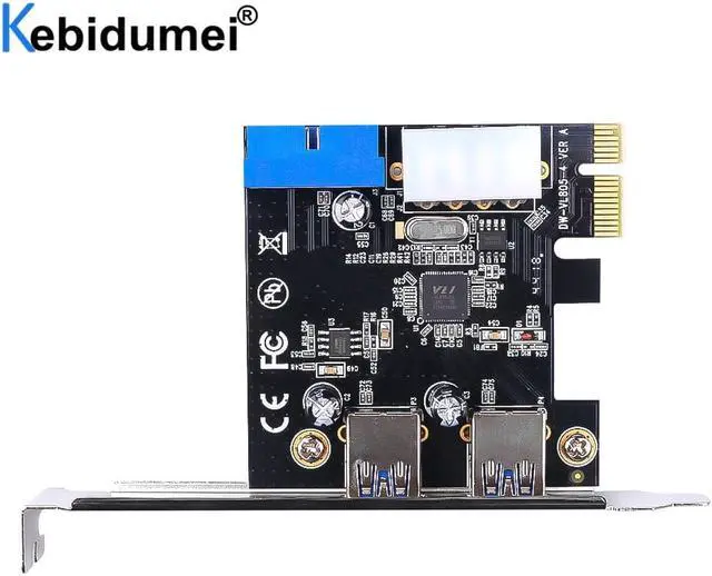Alt view image 6 of 6 - USB 3.0 PCI-E Expansion Card Adapter 2 Port External USB3.0 Hub Internal 19pin Header PCI-E Card 4pin IDE Power Connector
