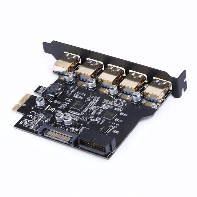 Alt view image 6 of 6 - Super Speed PCI-E to USB 3.0 19-Pin 5 Port PCI Express Expansion Card Adapter SATA 19Pin Connector with Driver CD for Desktop