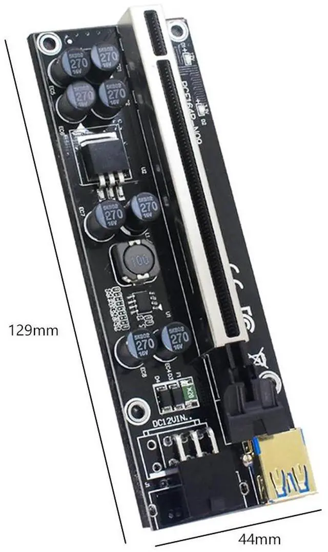 Alt view image 6 of 6 - PCI Express Riser Card 1X to 16X PCI-E Extender USB 3.0 Cable 6Pin Power  Black Gold-Plated Graphics Card Extension Line