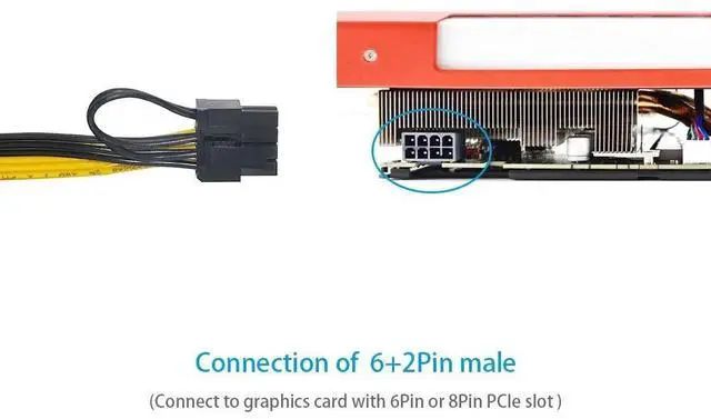 Alt view image 5 of 6 - 6 Pcs 6 Pin PCI-e To 8 Pin (6+2) PCI-e (Male To Male) GPU Power Cable 50cm For Graphic Cards Mining HP Server Breakout Board